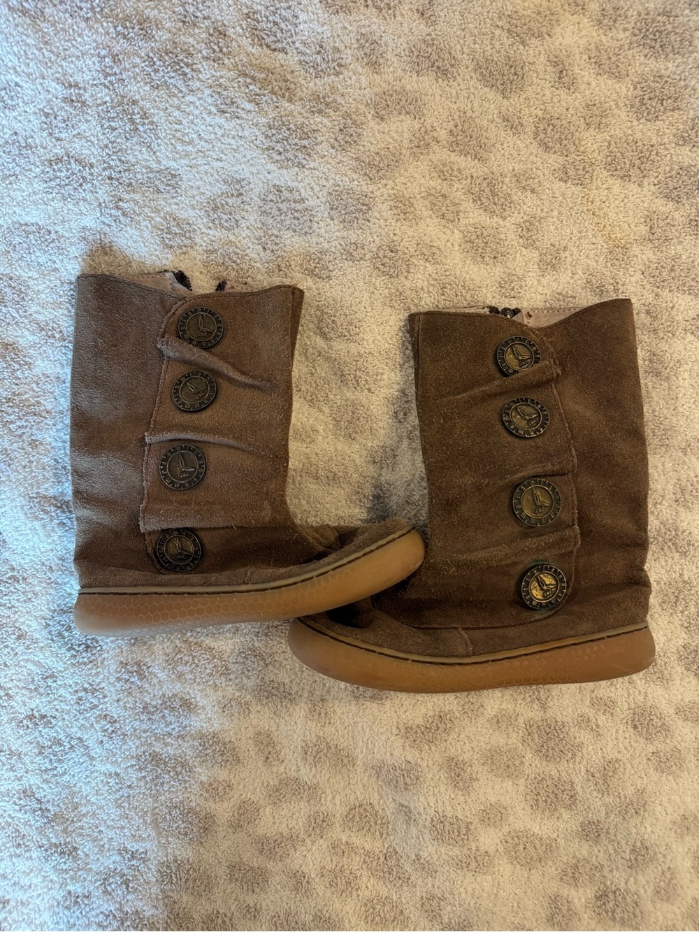 Livie & Luca Brown Suede Button-Accent Kids Boots